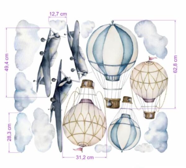 Hőlégballonok falmatrica akvarell színekben - Image 2